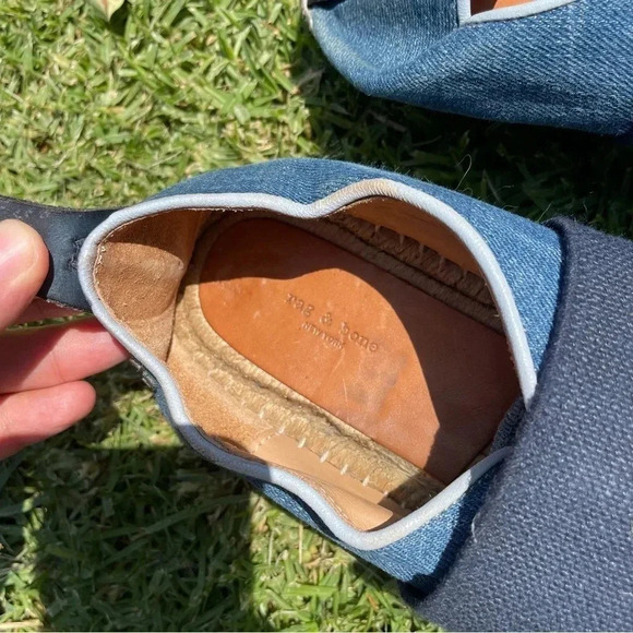 Rag & Bone Nina Blue Denim Leather Jute Slip-On Espadrilles Size 38 / 7.5 - Picture 10 of 15